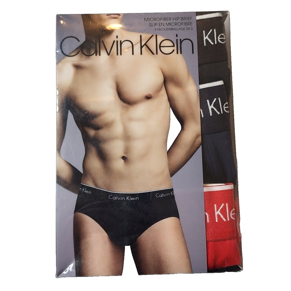 Calvin Klein Men's NP21620932 3- Pack Microfiber Hip Brief, Multi Color, XL
